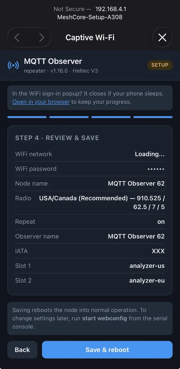 The settings form on the configuration page